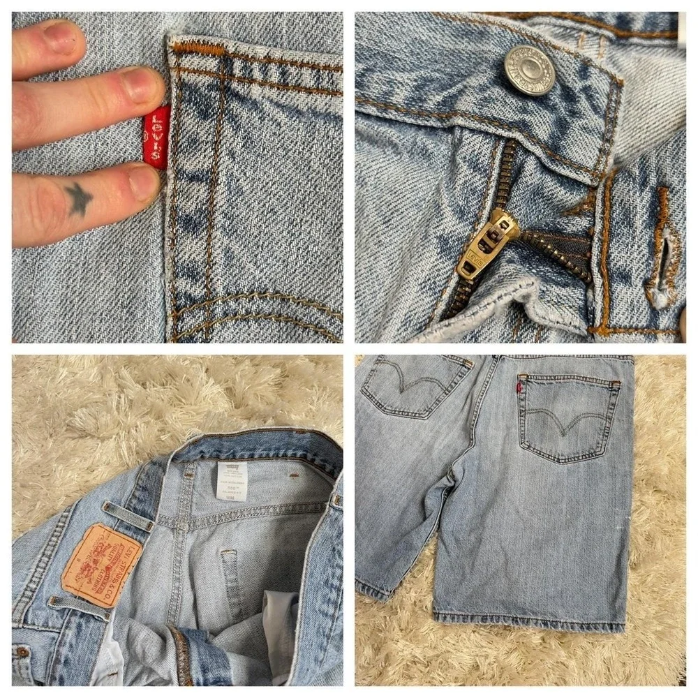 Vintage Levi's 550 Denim Jorts Light Wash Relaxed Fit Black Bat Wing Size 38W